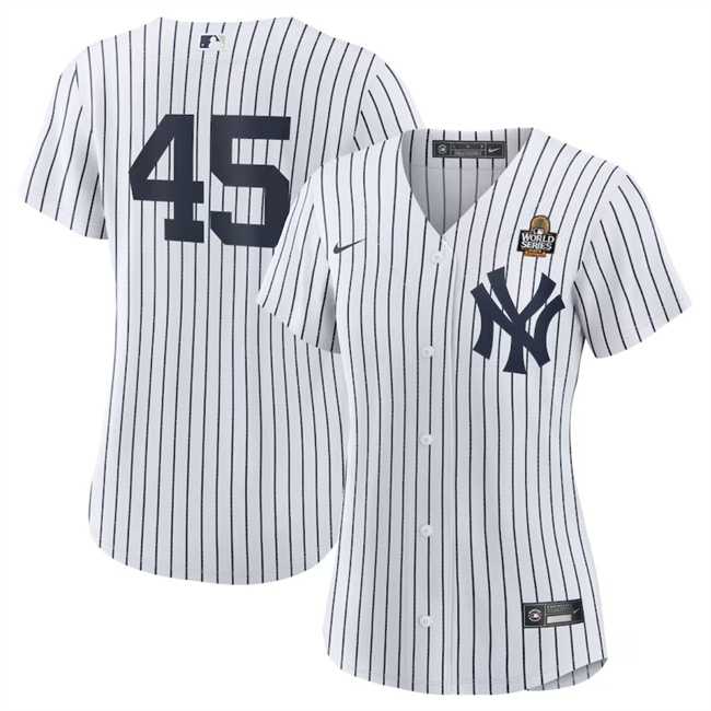 Womens New York Yankees #45 Gerrit Cole White 2024 World Series Cool Base Stitched Jersey Dzhi